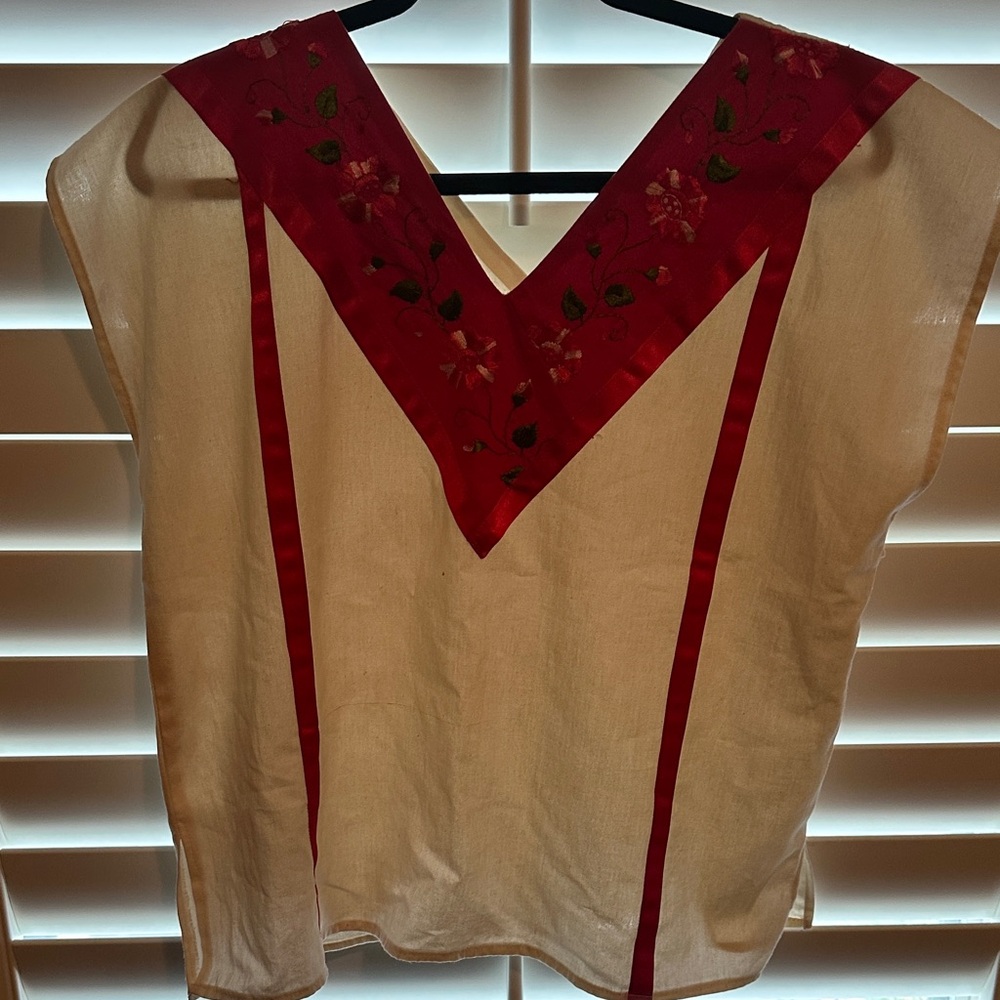 Embroidered Red and Cream Women's Top